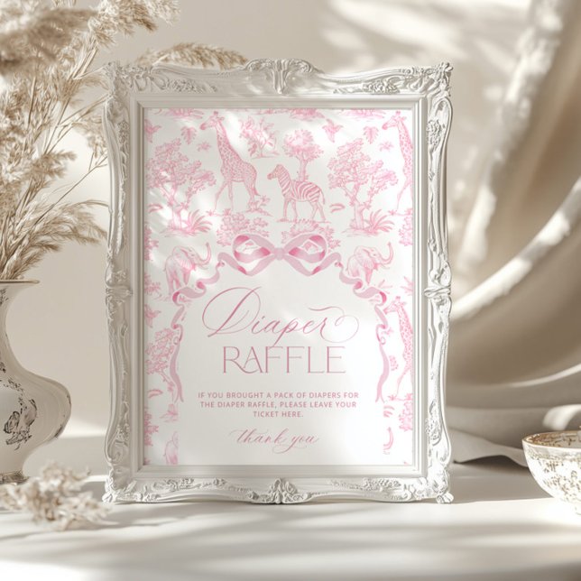 Safari animals Toile de Jouy Rosa Diaper raffle Poster (Skapare uppladdad)