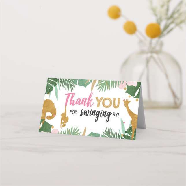 Safari Animals Treat Bag Topper Goodie Märkre Guld Placeringskort (Framsida)