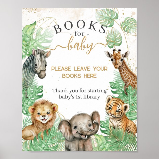 Safari animals Tropical grey Baby Shower bokar Poster (Framsidan)