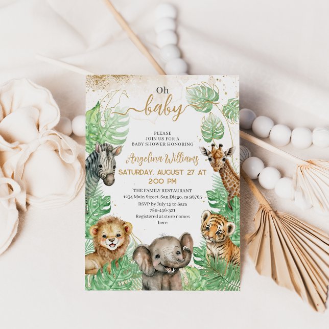 Safari animals Tropical grey Baby Shower Inbjudningar (Skapare uppladdad)