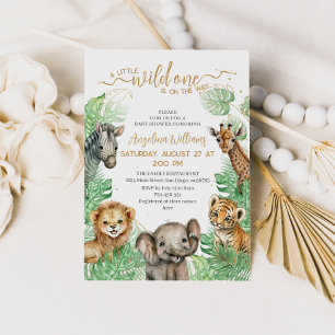 Safari animals Tropical grey Baby Shower Inbjudningar