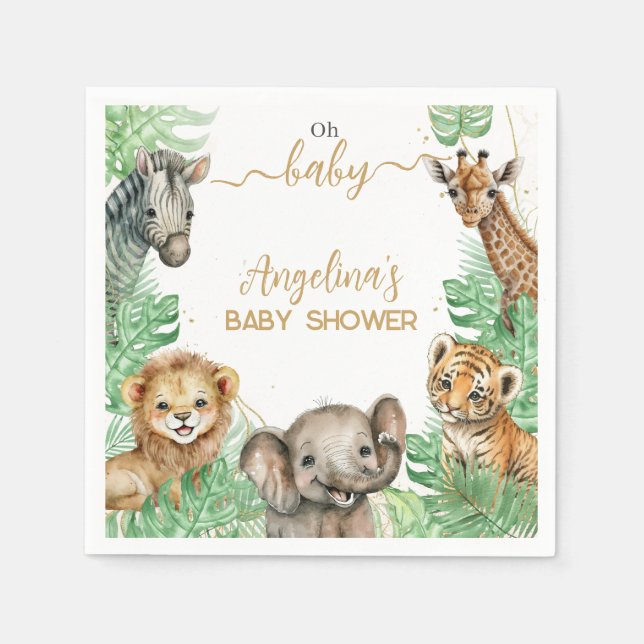 Safari animals Tropical grey Baby Shower Pappersservett (Framsidan)