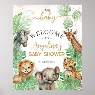 Safari animals Tropical grey Baby Shower Poster