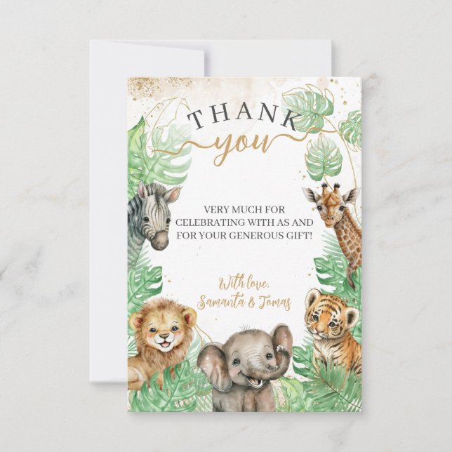 Safari animals Tropical grey Baby Shower Tack Kort (Framsida)