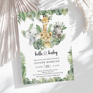 Safari animals Tropical grey Boy Shower Inbjudningar