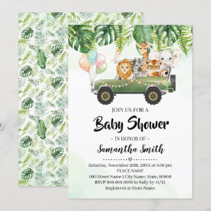 Safari Animals Tropical Jungle Zoo Baby Shower Inbjudningar