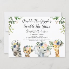 Safari Animals Twillingars Baby Shower-inbjudan Inbjudningar