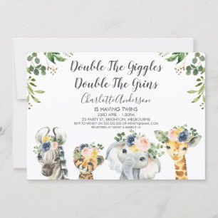 Safari Animals Twillingars Baby Shower-inbjudan Inbjudningar