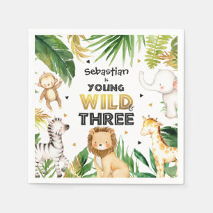 Safari Animals Unga Vild och 3:e födelsedagen Pappersservett