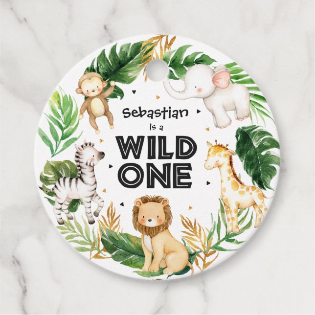 Safari Animals Vild 1: a födelsedag Party Decor Gåvor Etiketter (Framsida)