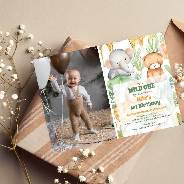 Safari Animals Vild 1:a födelsedagen Inbjudningar (Skapare uppladdad)