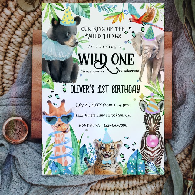 Safari Animals Vild 1:a födelsedagen Inbjudningar (Skapare uppladdad)