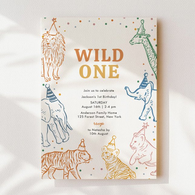 Safari Animals Vild 1:a födelsedagsinbjudan Inbjudningar (Skapare uppladdad)