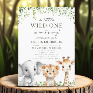Safari Animals Vild 1 Boys Baby Shower Inbjudningar