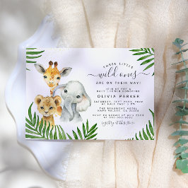 Safari Animals Vild 1 Triplet Baby Shower Inbjudningar