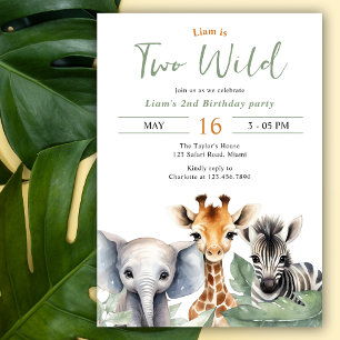 Safari Animals Vild 2: a födelsedagen Party Inbjudningar