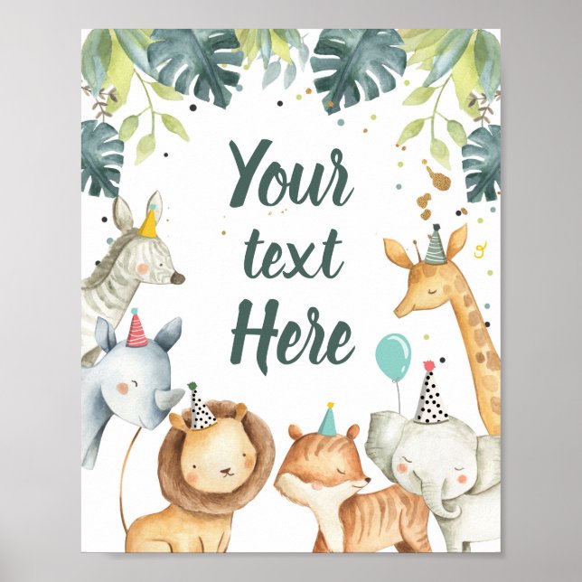 Safari Animals Vild Boy Födelsedagsfest Bord-tecke Poster (Framsidan)