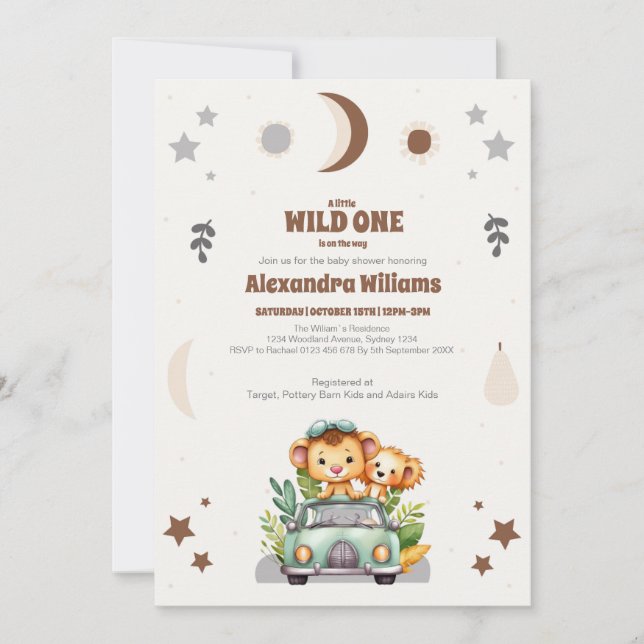 Safari Animals Vild en babyåda Inbjudningar (Framsida)