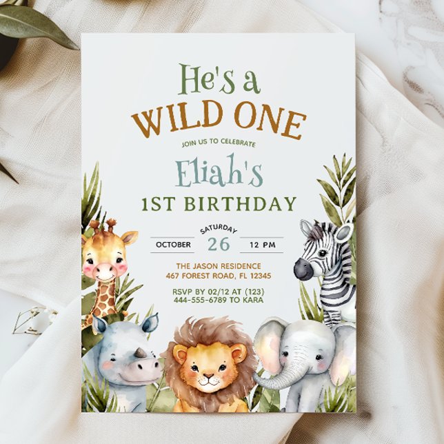 Safari Animals Vild ett första födelsedag Inbjudningar (Skapare uppladdad)