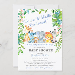Safari Animals Vild Jungle Boy Shower Inbjudningar