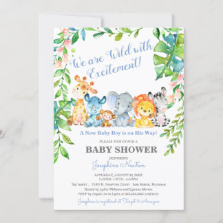 Safari Animals Vild Jungle Boy Shower Inbjudningar