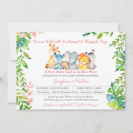 Safari Animals Vild Jungle Girl Baby Shower Inbjudningar