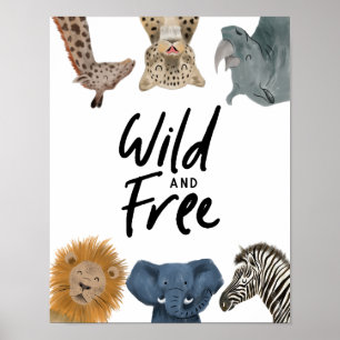 Safari Animals Vild och Free Nursery Room Poster
