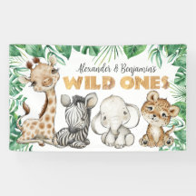 Safari Animals Vild Ones Birthday Banner