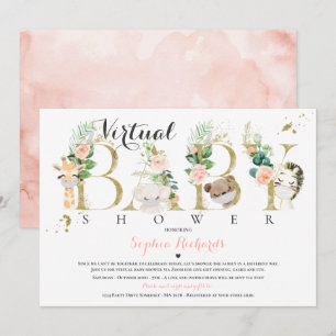 Safari Animals Virtuella Baby Shower Greenery Guld Inbjudningar