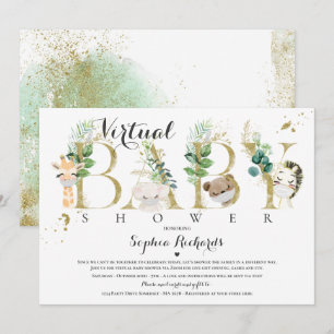 Safari Animals Virtuella Baby Shower Greenery Guld Inbjudningar