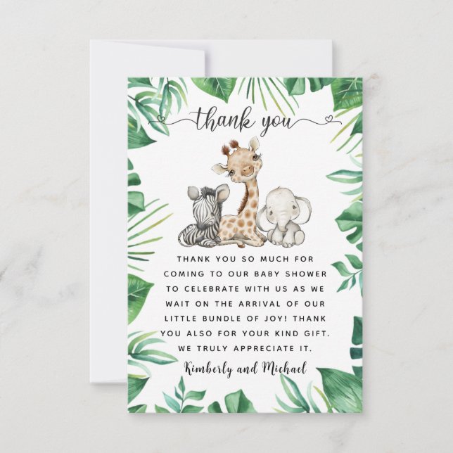 Safari Animals Watercolor Birthday | Babyskor Tack Kort (Framsida)