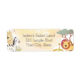 Safari Animals Watercolor Födelsedagsfest Return Returadress Etikett
