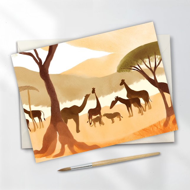 Safari Animals Watercolor Silhouette Nature Vykort (Skapare uppladdad)