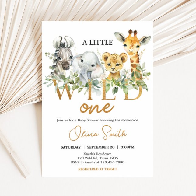 Safari Animals Wild One Baby Shower Inbjudningar (Safari Animals Little Wild One Baby Shower Invitation)