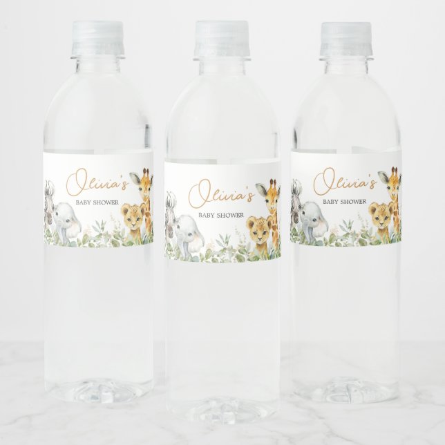 Safari Animals Wild One Baby Shower Vattenflaskor Etikett (Flaskor)