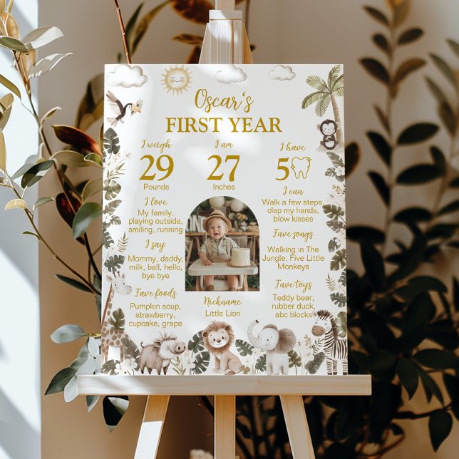 Safari Animals Wild One Birthday Party Milestone Poster (Skapare uppladdad)