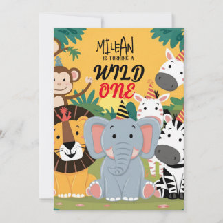 Safari Animals Wild One Boy Birthday Party Inbjudningar
