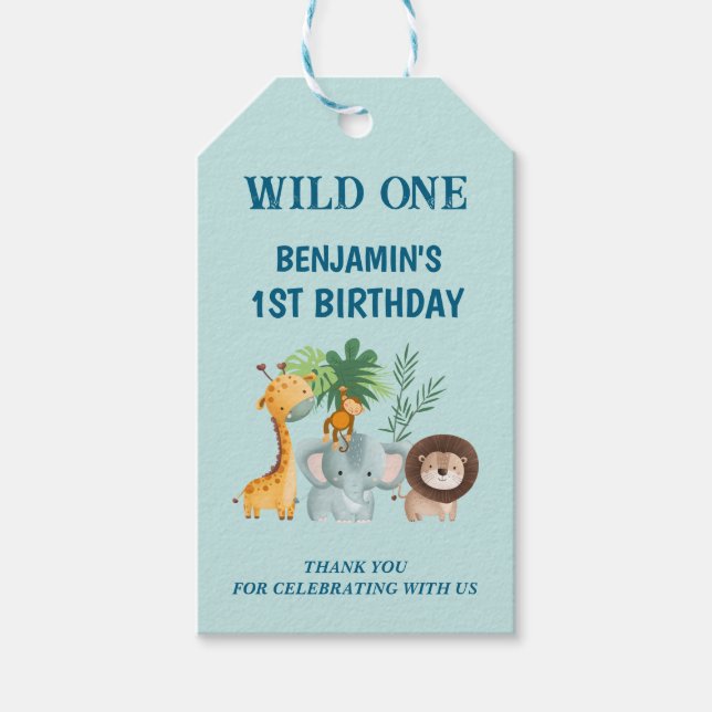Safari Animals Wild One Party Thank you Favor Presentetikett (Framsidan)