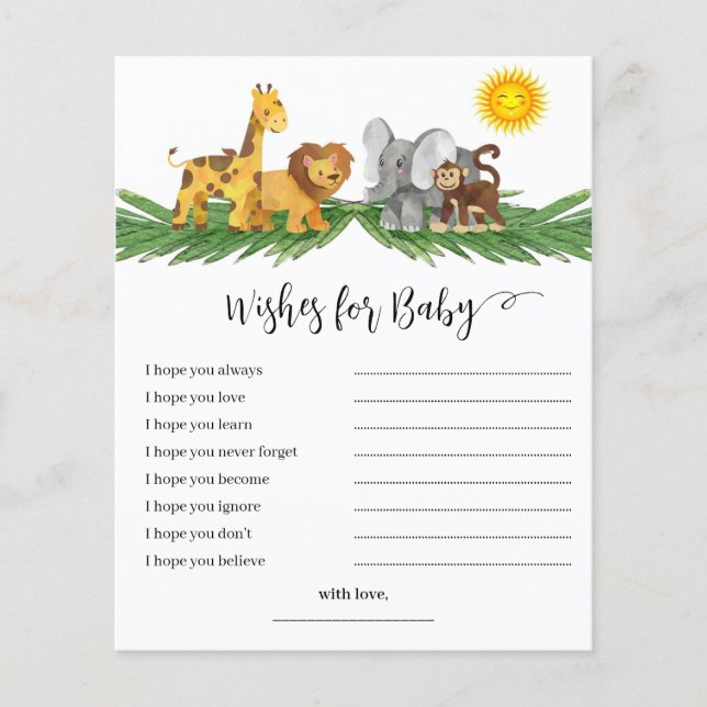 Safari Animals Wishes for Baby Shower Game (Framsida)