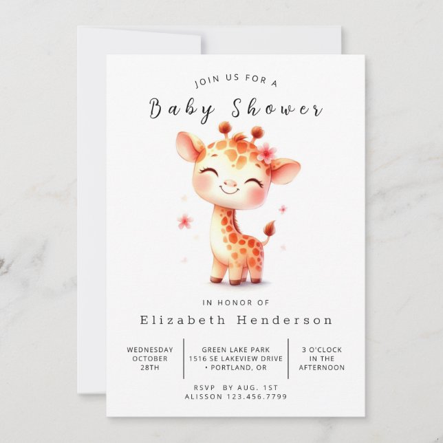 Safari Anpassningsbar Giraffe Baby Shower Inbjudningar (Framsida)