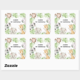 Safari Äventyr 1:a födelsedag Fyrkantigt Klistermärke