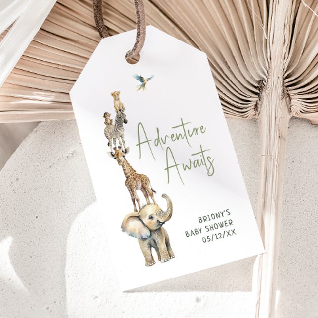 Safari Äventyr Awaits Baby Shower Tack Presentetikett (Skapare uppladdad)