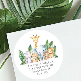 Safari Äventyr Baby Shower-adressetikett Runt Klistermärke
