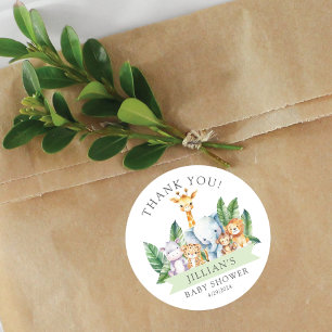 Safari Äventyr Baby Shower Tack Runt Klistermärke