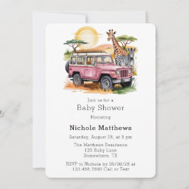 Safari Äventyr Girl Baby Shower Inbjudningar