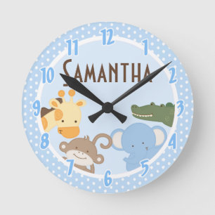 Safari Äventyr Jungle Zoo Personlig Clock Rund Klocka