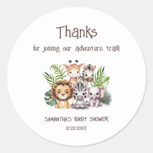 Safari Äventyr Trail Mix Baby Shower Sticker Runt Klistermärke