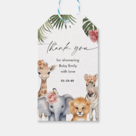 Safari baby Animals Baby Girl Shower Thank  Presentetikett