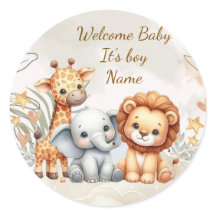 Safari Baby Djur Baby Pojke Shower Seal Klistermär
