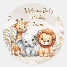 Safari Baby Djur Baby Pojke Shower Seal Klistermär Runt Klistermärke